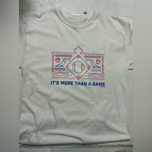 Graphic Baseball Sweatshirt - White with Red & Blue Print